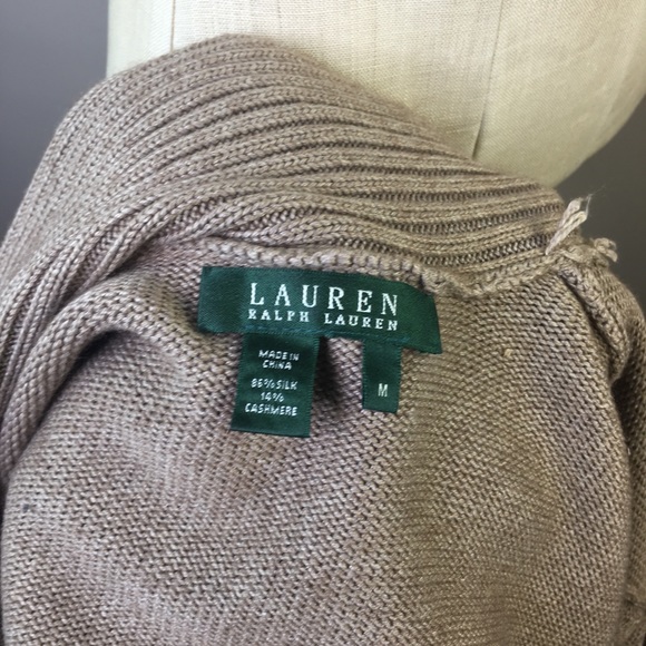 Lauren Ralph Lauren Tan Belted Cardigan Sweater M - Picture 5 of 6